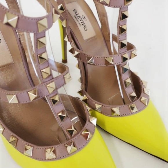 Valentino Rockstud Caged Pumps Neon Yellow - Picture 4 of 8
